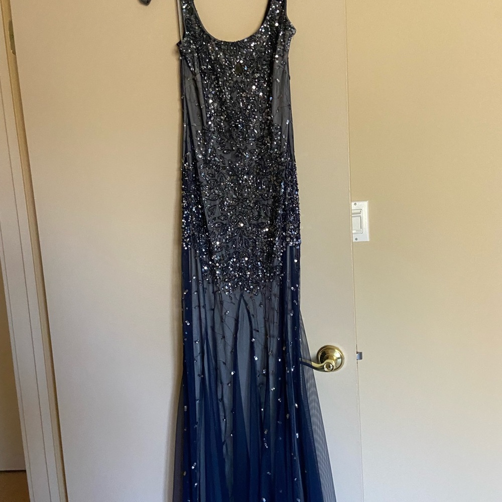 Adrianna Papell sleeveless sequin gown.